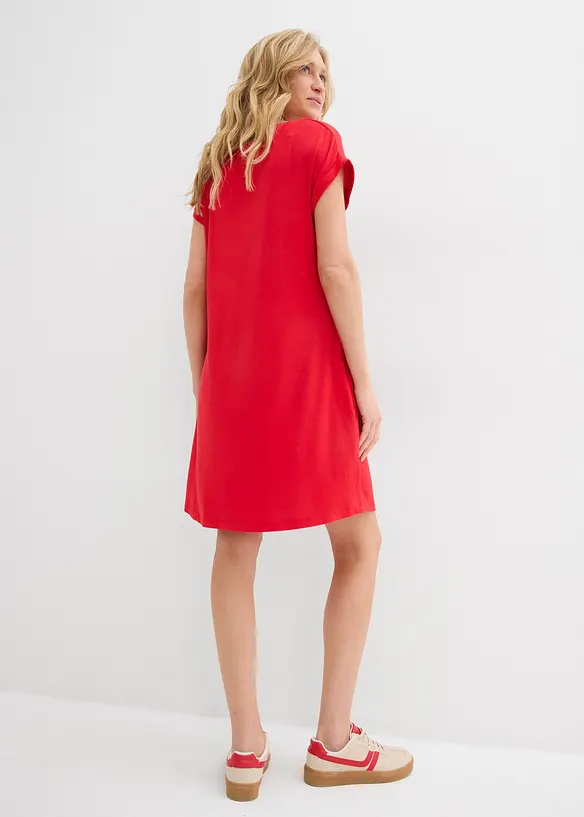 Jersey-Kleid mit Stickerei aus Viskose-Elasthan-Mix in rot von hinten (Totalaufnahme) - bonprix Jersey-Kleid mit Stickerei aus Viskose-Elasthan-Mix in rot von hinten (Totalaufnahme) - bonprix