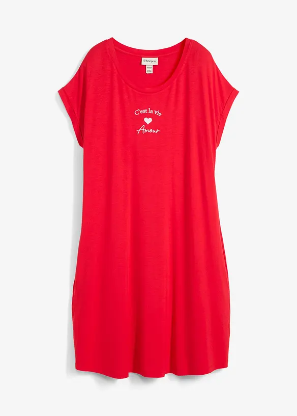 Jersey-Kleid mit Stickerei aus Viskose-Elasthan-Mix in rot von vorne - bonprix Jersey-Kleid mit Stickerei aus Viskose-Elasthan-Mix in rot von vorne - bonprix