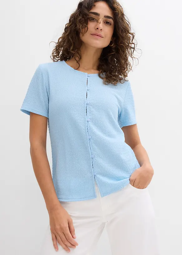 Shirt mit Struktur und Knopfleiste in blau von vorne (im Anschnitt) - bonprix Shirt mit Struktur und Knopfleiste in blau von vorne (im Anschnitt) - bonprix