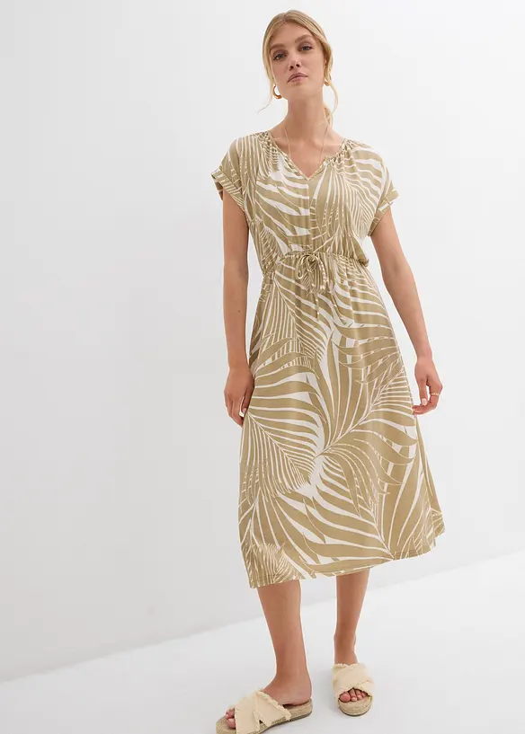Jerseykleid aus fließendem Viskose-Mix in weiß von vorne (Totalaufnahme) - bonprix