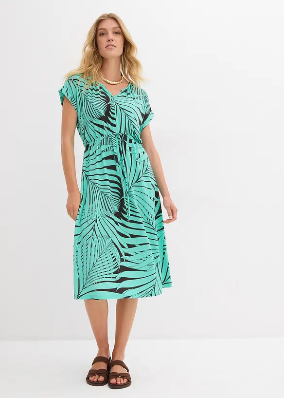 Jerseykleid aus fließendem Viskose-Mix in grün von vorne (Totalaufnahme) - bonprix Jerseykleid aus fließendem Viskose-Mix in grün von vorne (Totalaufnahme) - bonprix