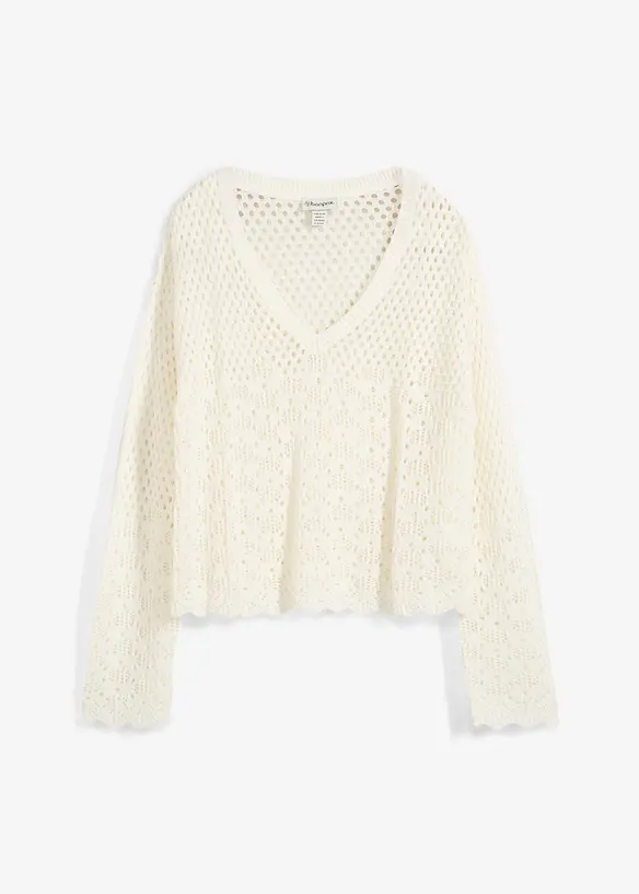 Leichter Ajour-Pullover in weiß von vorne - bonprix