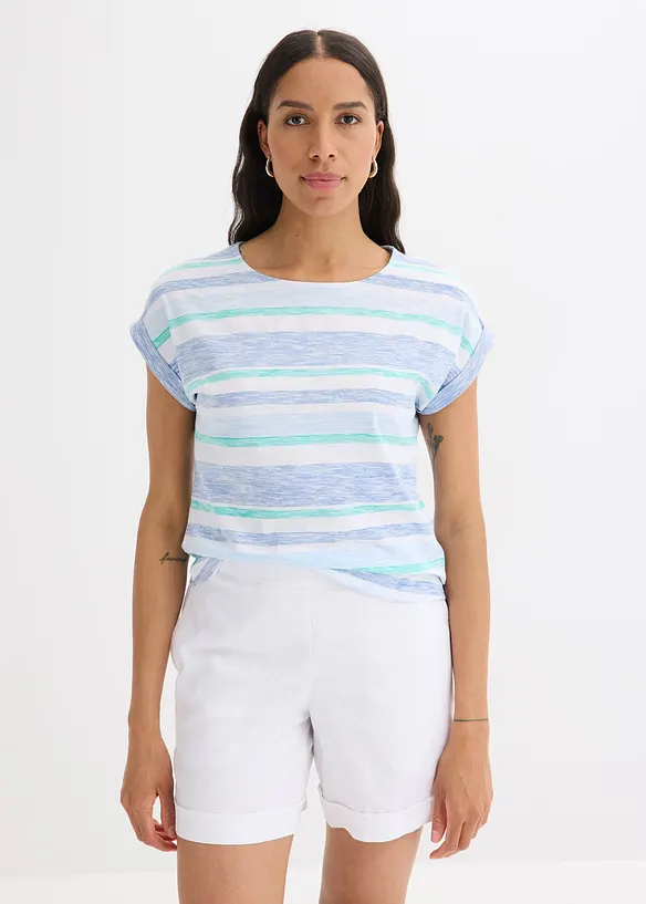 T-Shirt aus reiner Bio-Baumwolle in blau von vorne (im Anschnitt) - bonprix T-Shirt aus reiner Bio-Baumwolle in blau von vorne (im Anschnitt) - bonprix