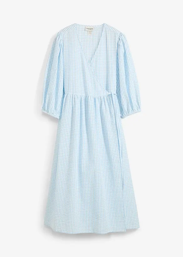 Baumwollkleid in Wickeloptik in blau von vorne - bonprix Baumwollkleid in Wickeloptik in blau von vorne - bonprix