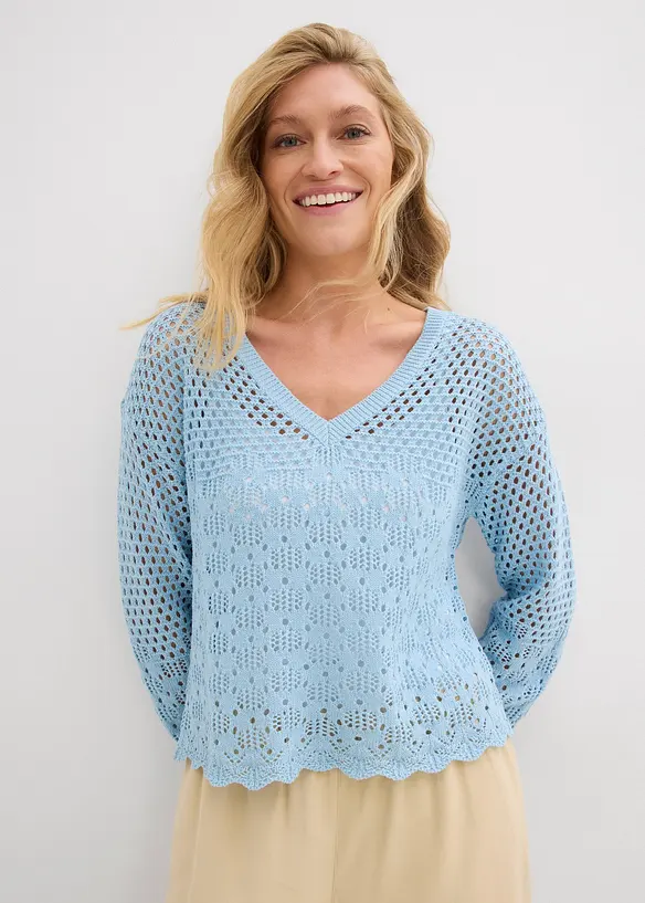 Leichter Ajour-Pullover in blau von vorne (im Anschnitt) - bonprix