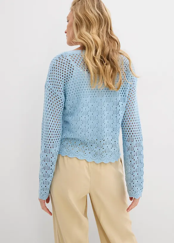 Leichter Ajour-Pullover in blau von hinten (im Anschnitt) - bonprix