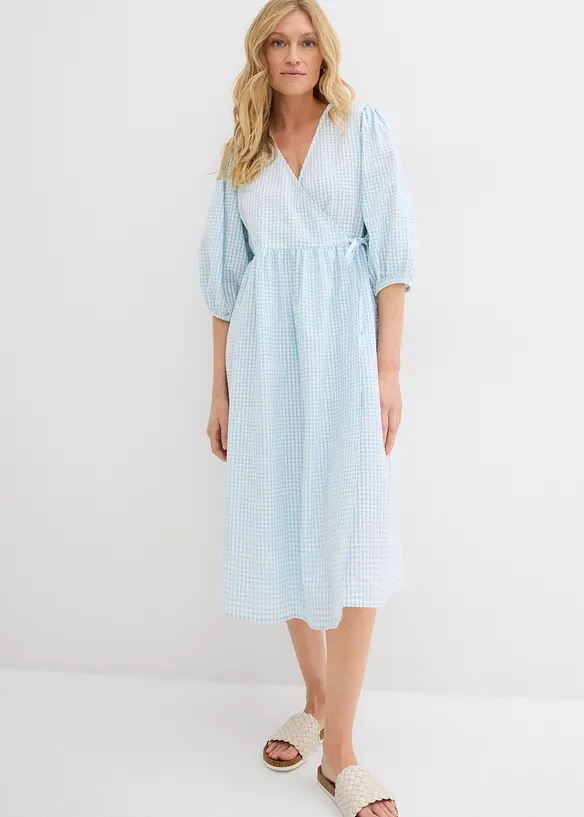 Baumwollkleid in Wickeloptik in blau von vorne (Totalaufnahme) - bonprix Baumwollkleid in Wickeloptik in blau von vorne (Totalaufnahme) - bonprix
