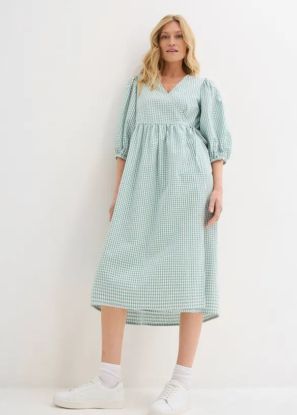 Baumwollkleid in Wickeloptik in grün von vorne (Totalaufnahme) - bonprix Baumwollkleid in Wickeloptik in grün von vorne (Totalaufnahme) - bonprix