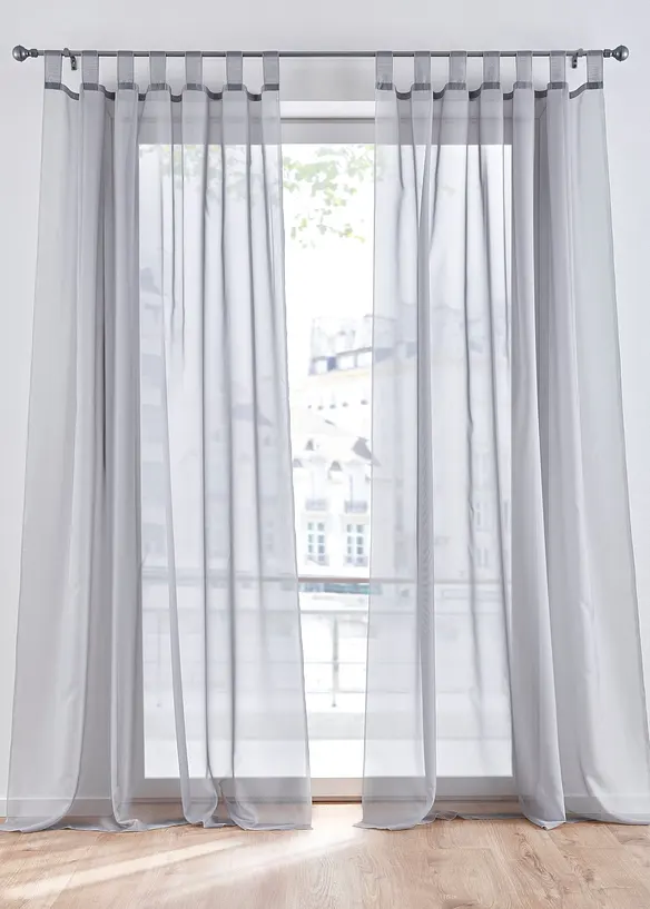 Transparente Gardine aus feinem Voile (2er Pack) in silber - bonprix