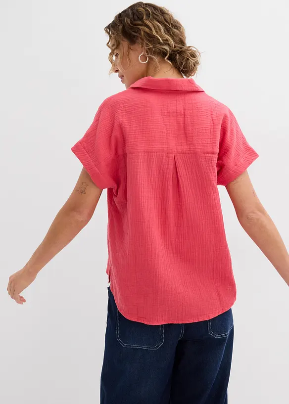 Musselin-Kurzarmbluse aus reiner Baumwolle in pink von hinten (im Anschnitt) - bonprix