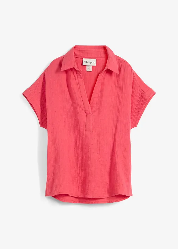 Musselin-Kurzarmbluse aus reiner Baumwolle in pink von vorne - bonprix