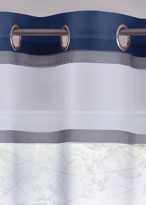 Transparente Gardine mit Querstreifen Druck (1er Pack) in blau - bonprix