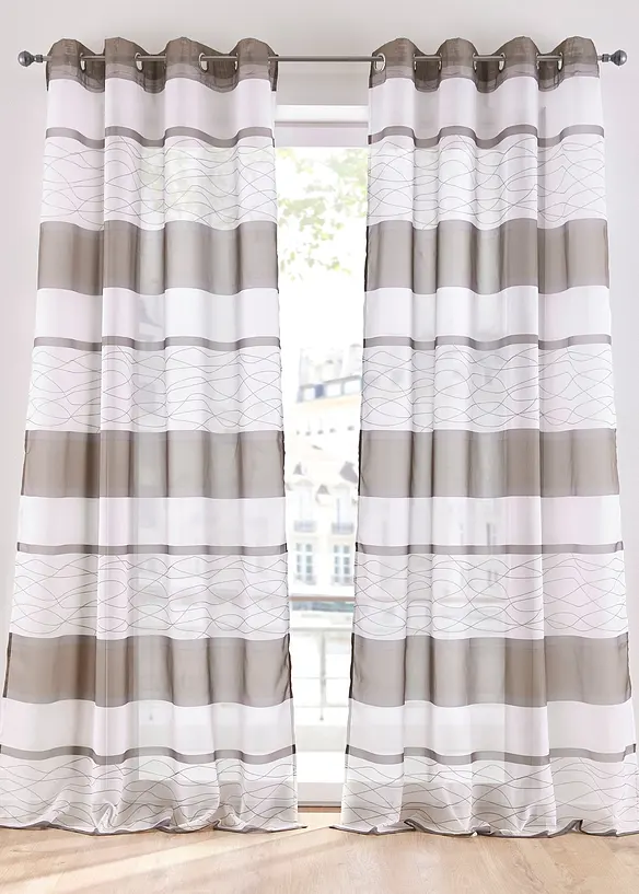 Transparente Gardine mit Querstreifen Druck (1er Pack) in braun - bonprix