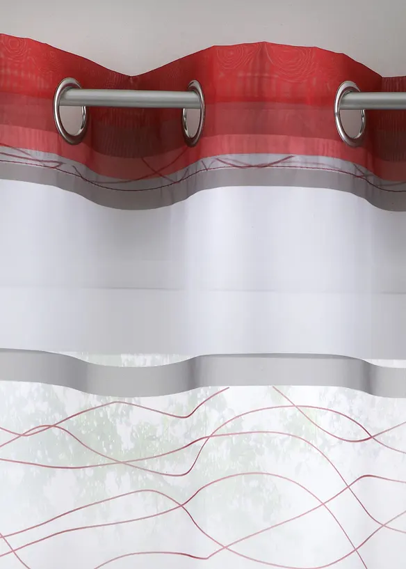 Transparente Gardine mit Querstreifen Druck (1er Pack) in rot - bonprix