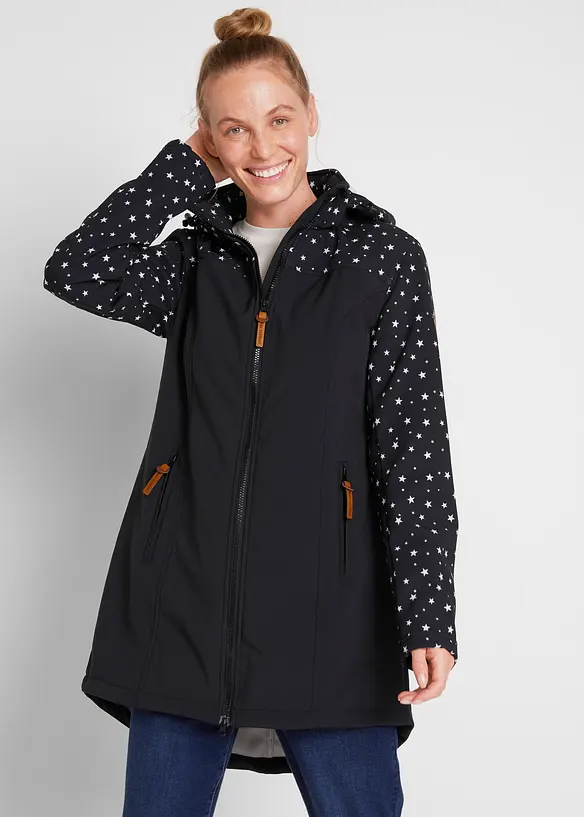 Funktions-Softshell-Parka mit Kuschelfleece in schwarz von vorne (im Anschnitt) - bonprix