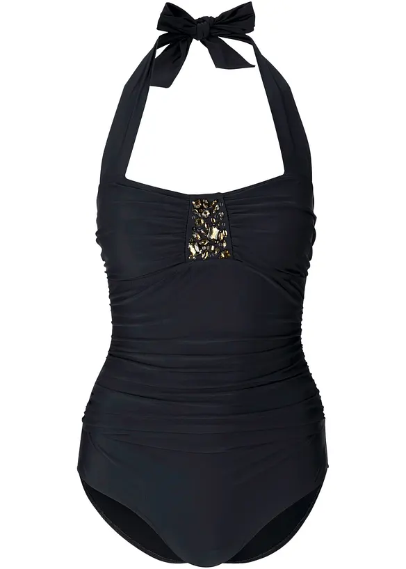 Light Shape Badeanzug mit Glitzersteinchen in schwarz von vorne - bonprix