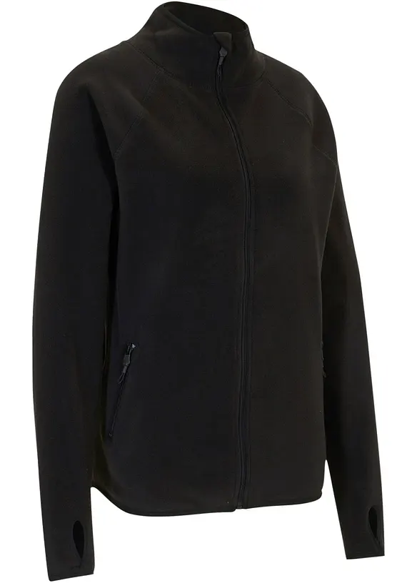 Fleecejacke mit Reißverschluss-Taschen in schwarz von vorne - bonprix