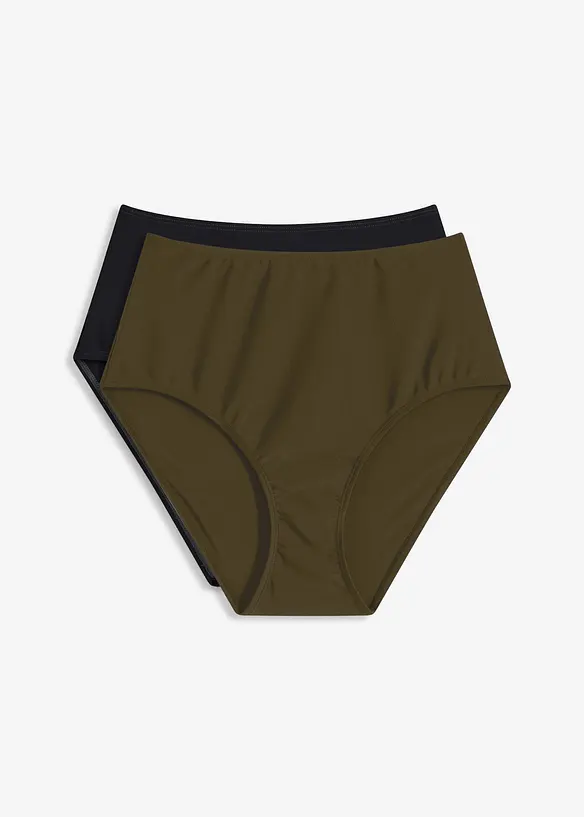 Highwaist-Bikinihose (2er Pack) in grün von vorne - bonprix