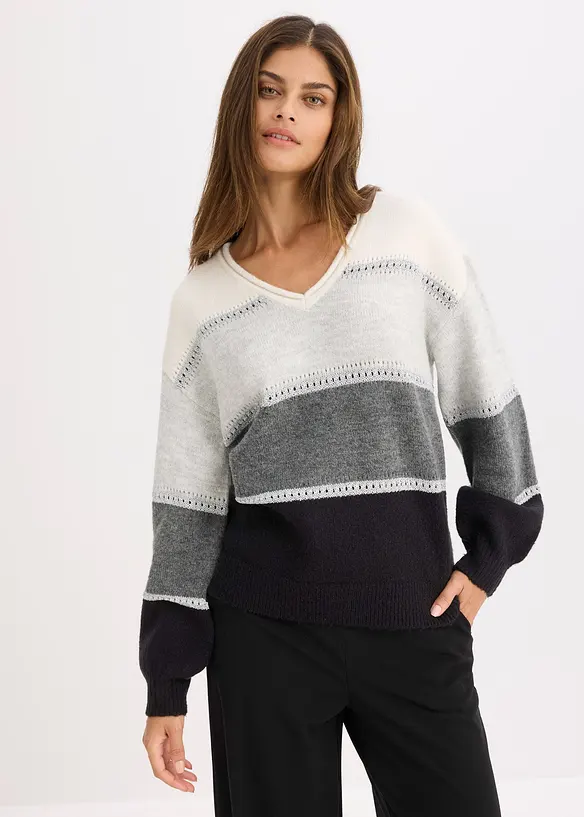 Pullover mit Ballonärmeln in schwarz von vorne (im Anschnitt) - bonprix Pullover mit Ballonärmeln in schwarz von vorne (im Anschnitt) - bonprix