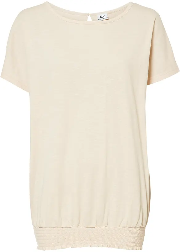 Flammgarn-Shirt aus Bio-Baumwolle mit Smockbund in beige von vorne - bonprix Flammgarn-Shirt aus Bio-Baumwolle mit Smockbund in beige von vorne - bonprix