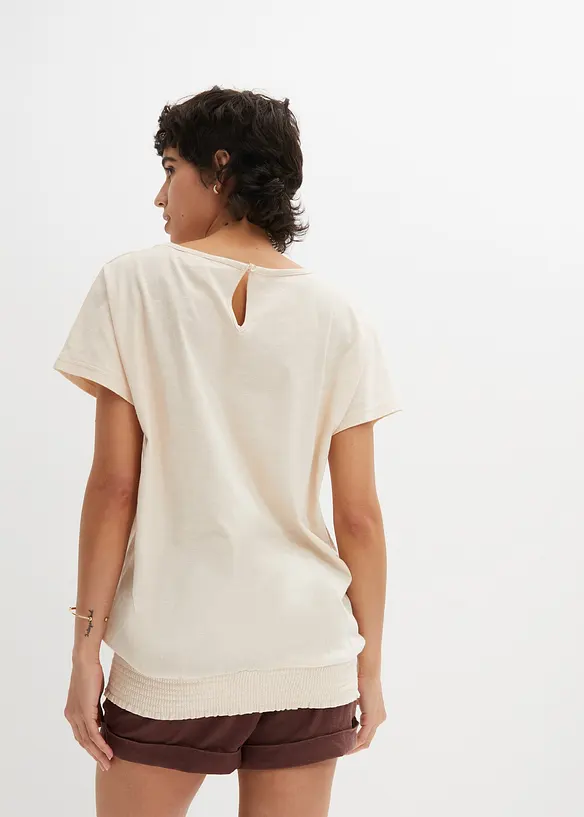 Flammgarn-Shirt aus Bio-Baumwolle mit Smockbund in beige von hinten (im Anschnitt) - bonprix Flammgarn-Shirt aus Bio-Baumwolle mit Smockbund in beige von hinten (im Anschnitt) - bonprix