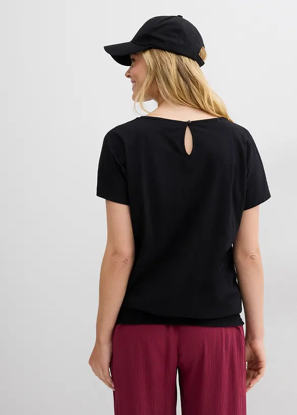 Flammgarn-Shirt aus Bio-Baumwolle mit Smockbund in schwarz von hinten (im Anschnitt) - bonprix