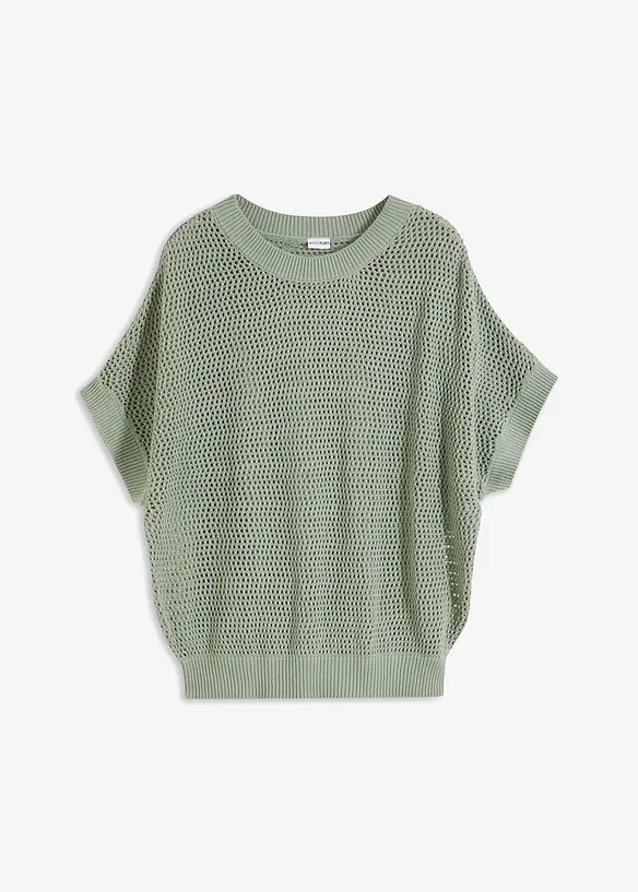 Oversize-Pullover aus Baumwoll-Mix in grün von vorne - bonprix