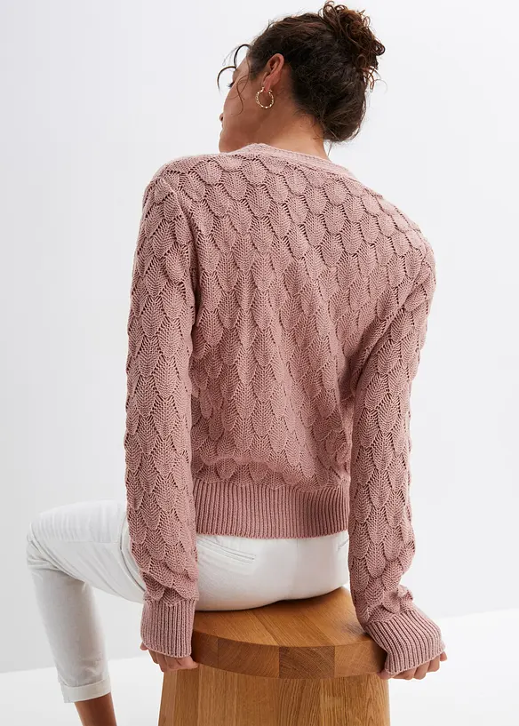 Ajour-Strickjacke in rosa von hinten (im Anschnitt) - bonprix Ajour-Strickjacke in rosa von hinten (im Anschnitt) - bonprix