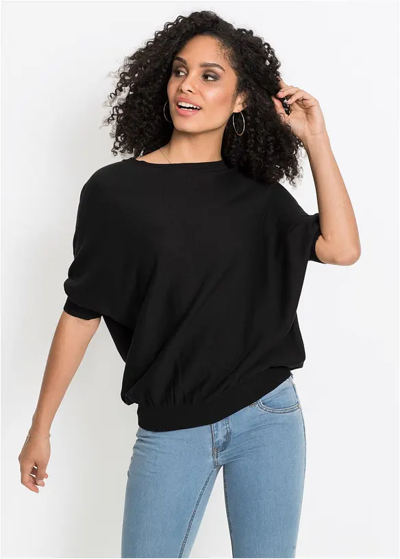 Feinstrickpullover aus Baumwoll-Mix in schwarz von vorne (im Anschnitt) - bonprix