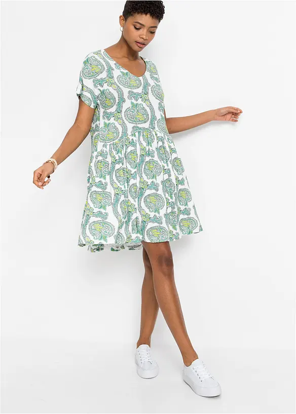 Shirtkleid aus elastischem Viskose-Mix in weiß von vorne (Totalaufnahme) - bonprix