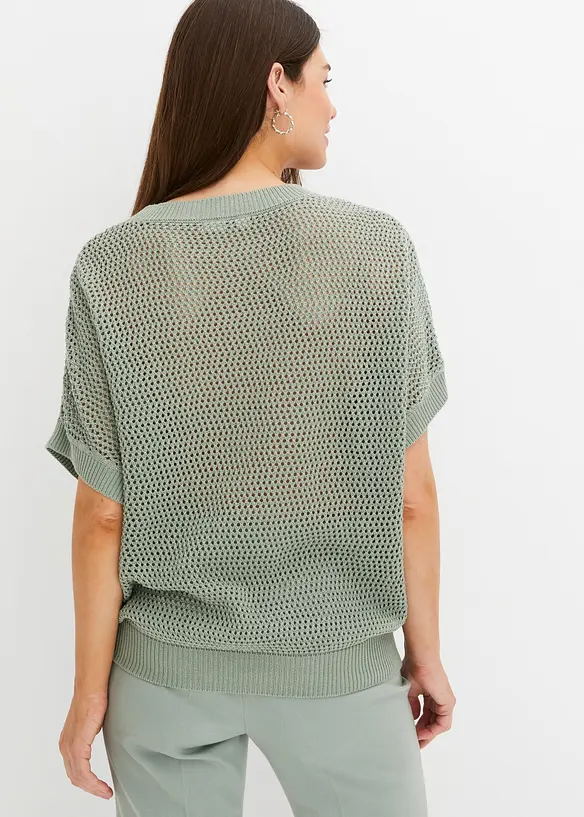 Oversize-Pullover aus Baumwoll-Mix in grün von hinten (im Anschnitt) - bonprix