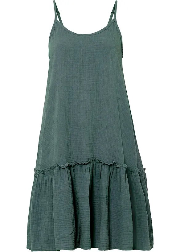Musselin-Trägerkleid aus reiner Baumwolle in grün von vorne - bonprix