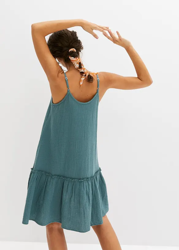 Musselin-Trägerkleid aus reiner Baumwolle in grün von hinten (Totalaufnahme) - bonprix