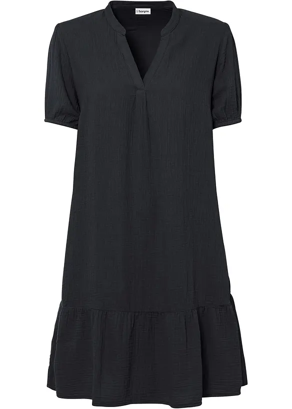 Musselin-Minikleid aus reiner Baumwolle in schwarz von vorne - bonprix