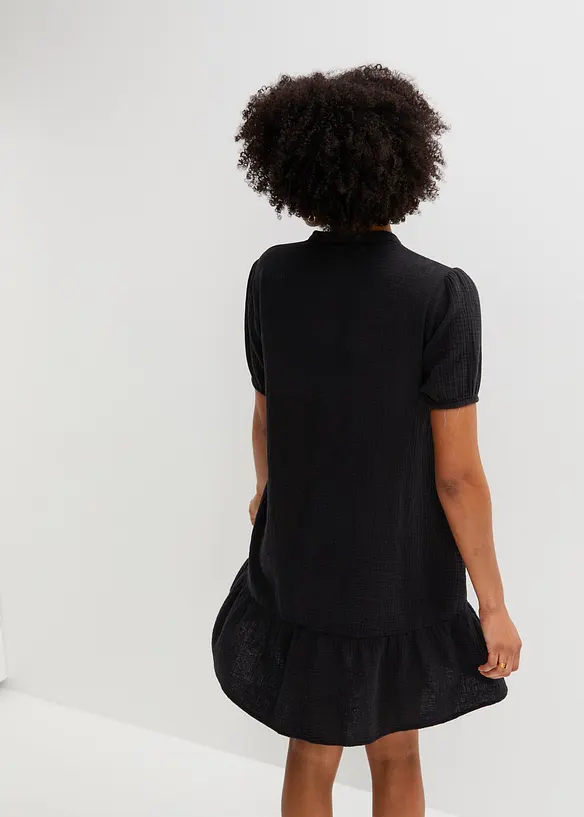 Musselin-Minikleid aus reiner Baumwolle in schwarz von hinten (Totalaufnahme) - bonprix