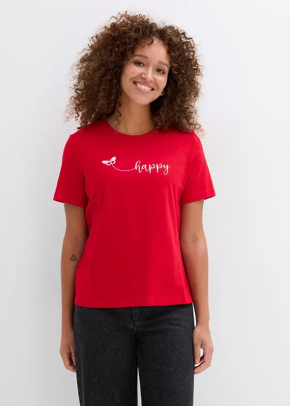 T-Shirt aus reiner Baumwolle in rot von vorne (im Anschnitt) - bonprix T-Shirt aus reiner Baumwolle in rot von vorne (im Anschnitt) - bonprix