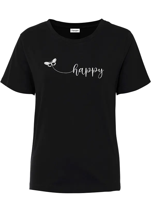 T-Shirt aus reiner Baumwolle in schwarz von vorne - bonprix