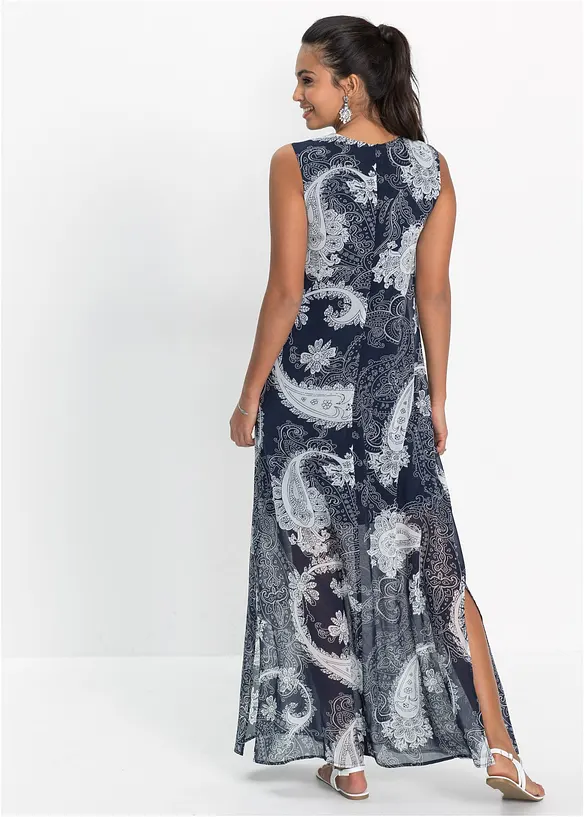 Langes Chiffonkleid in blau von hinten (Totalaufnahme) - bonprix Langes Chiffonkleid in blau von hinten (Totalaufnahme) - bonprix