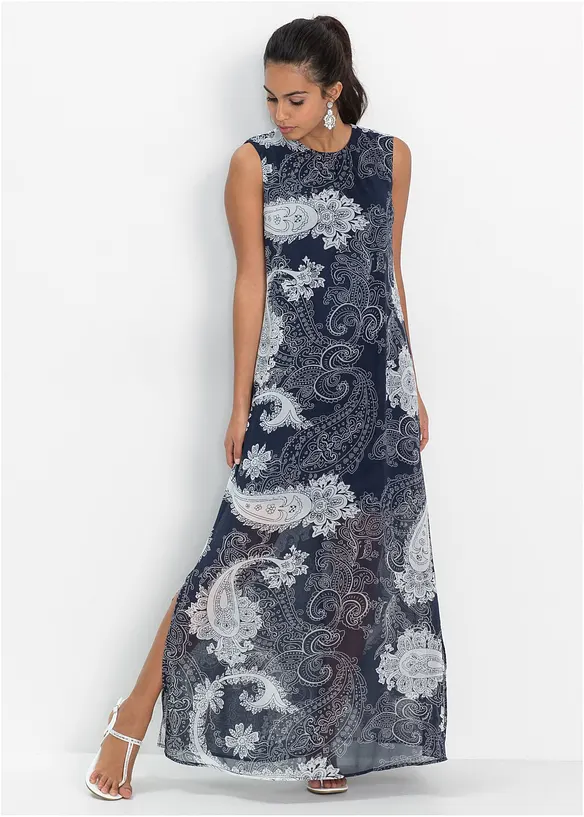 Langes Chiffonkleid in blau von vorne (Totalaufnahme) - bonprix Langes Chiffonkleid in blau von vorne (Totalaufnahme) - bonprix