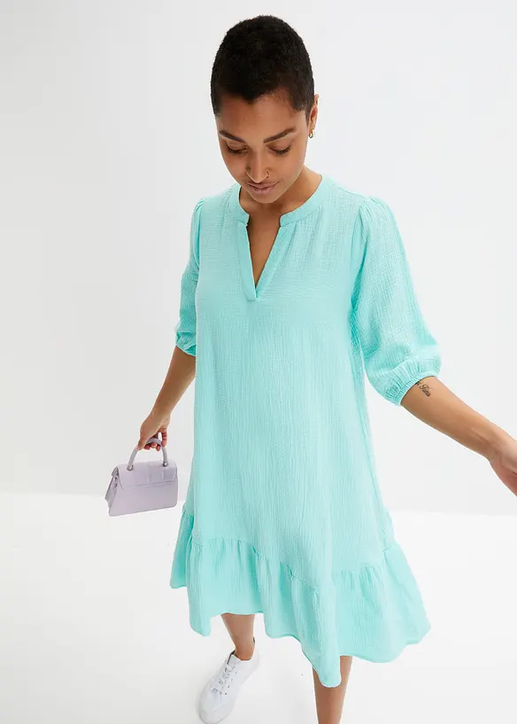 Minikleid aus softem Musselin in grün von vorne (Totalaufnahme) - bonprix Minikleid aus softem Musselin in grün von vorne (Totalaufnahme) - bonprix