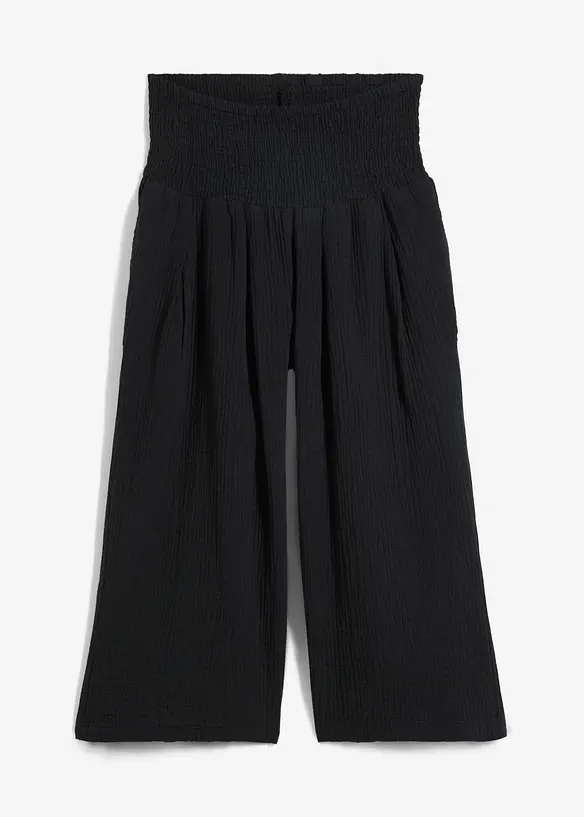 Musselin-Hose aus reiner Baumwolle in schwarz von vorne - bonprix