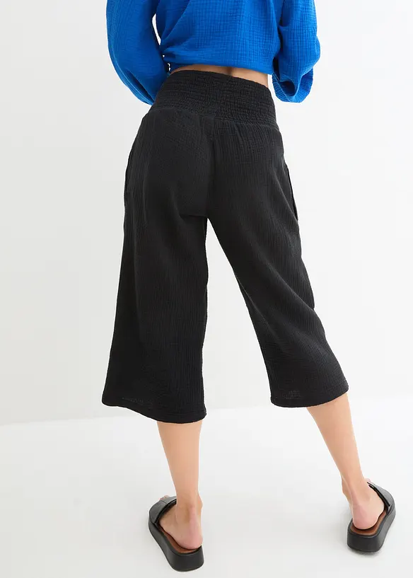 Musselin-Hose aus reiner Baumwolle in schwarz von hinten - bonprix