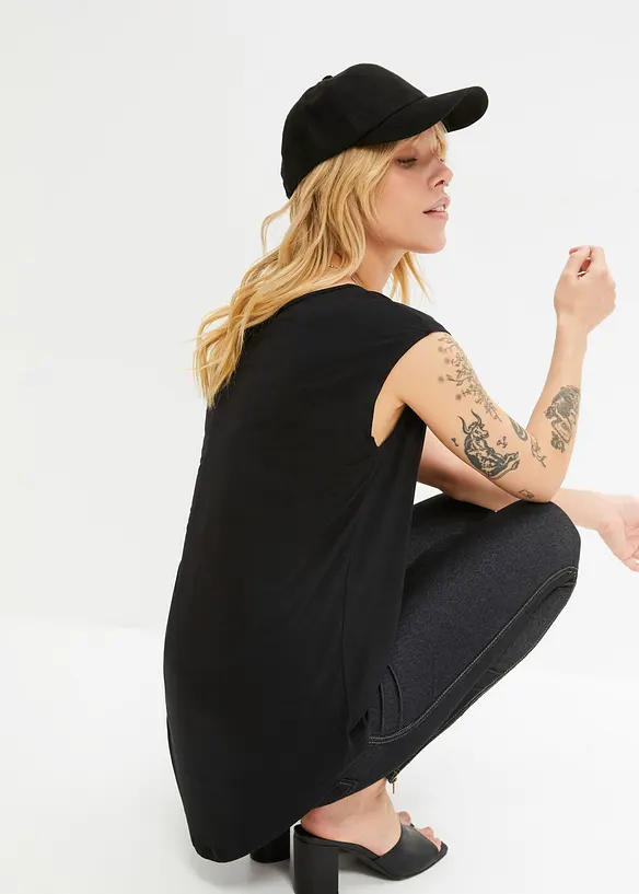 Vokuhila-Shirt aus fließendem Viskosemix in schwarz von hinten (im Anschnitt) - bonprix Vokuhila-Shirt aus fließendem Viskosemix in schwarz von hinten (im Anschnitt) - bonprix