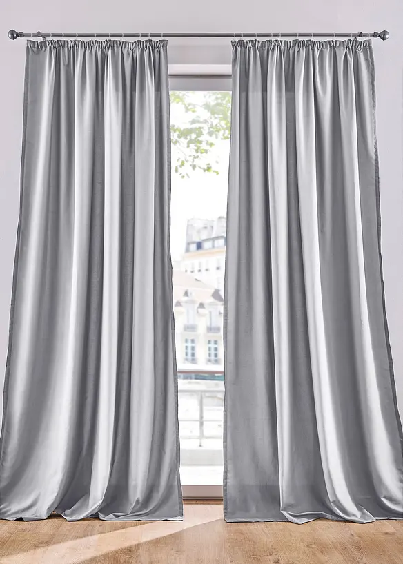Pflegeleichte Vorhänge mit recyceltem Polyester (2er Pack) in grau - bonprix