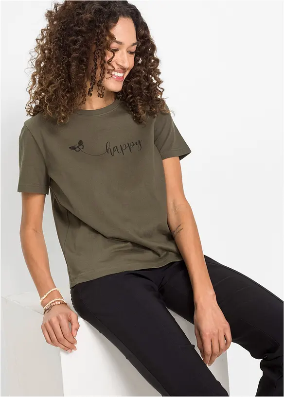T-Shirt aus reiner Baumwolle in grün von vorne (im Anschnitt) - bonprix