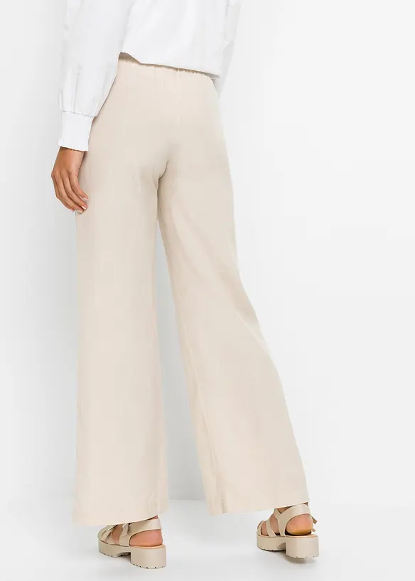 Palazzo-Hose aus luftigem Leinen-Mix in beige von hinten - bonprix Palazzo-Hose aus luftigem Leinen-Mix in beige von hinten - bonprix
