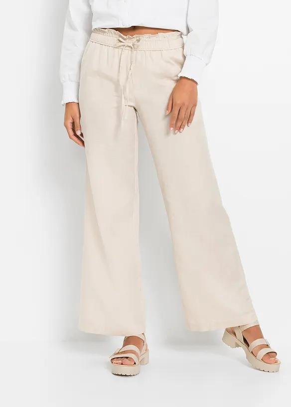 Palazzo-Hose aus luftigem Leinen-Mix in beige von vorne - bonprix Palazzo-Hose aus luftigem Leinen-Mix in beige von vorne - bonprix