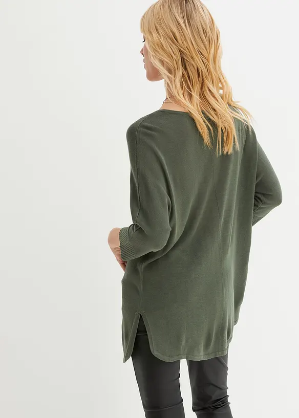 Feinstrickpullover mit 3/4 Arm in grün von hinten (im Anschnitt) - bonprix