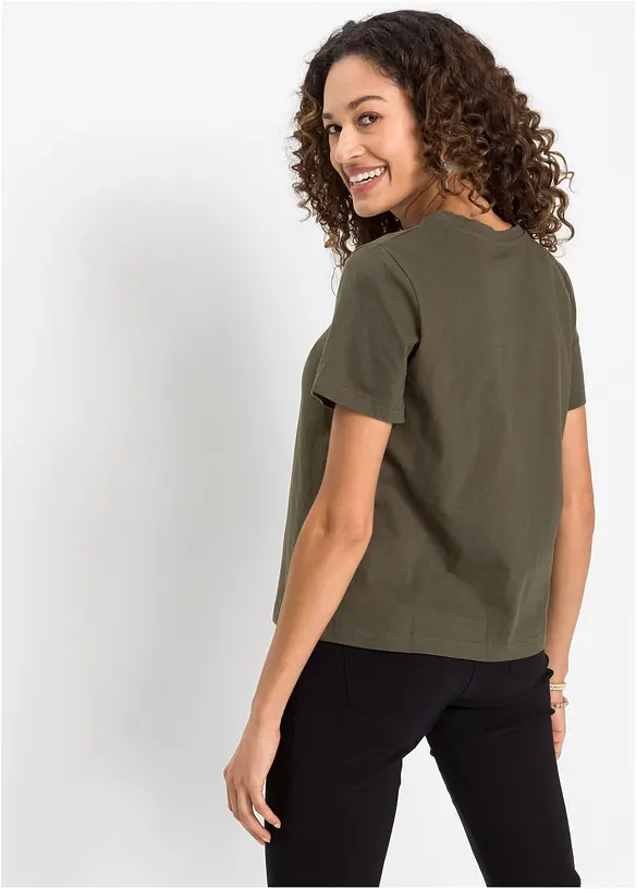 T-Shirt aus reiner Baumwolle in grün von hinten (im Anschnitt) - bonprix