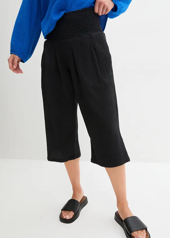 Musselin-Hose aus reiner Baumwolle in schwarz von vorne - bonprix